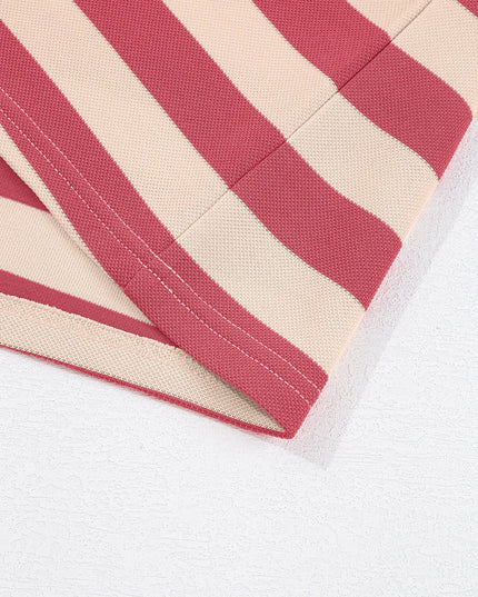 Contrast Striped Johnny Collar Long Sleeve Mini Dress