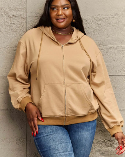 Full Size Zip Up Long Sleeve Hooded Jacket