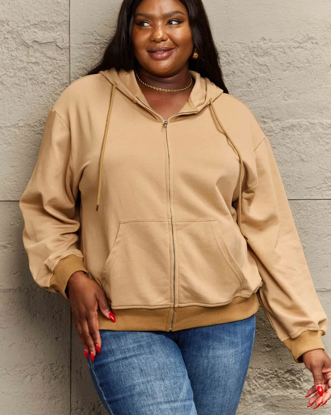 Full Size Zip Up Long Sleeve Hooded Jacket