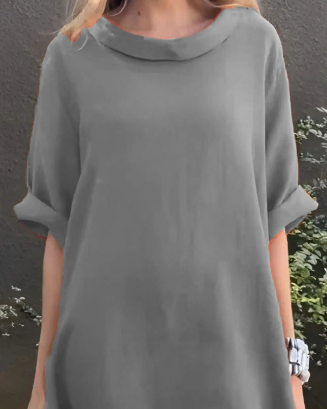 Full Size Casual Loose Fit Round Neck Midi Dress Plus Size