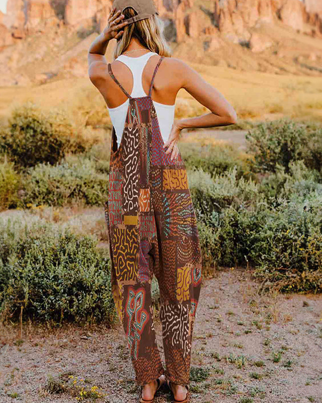 Double Take Full Size Printed V-Neck Sleeveless Jumpsuit