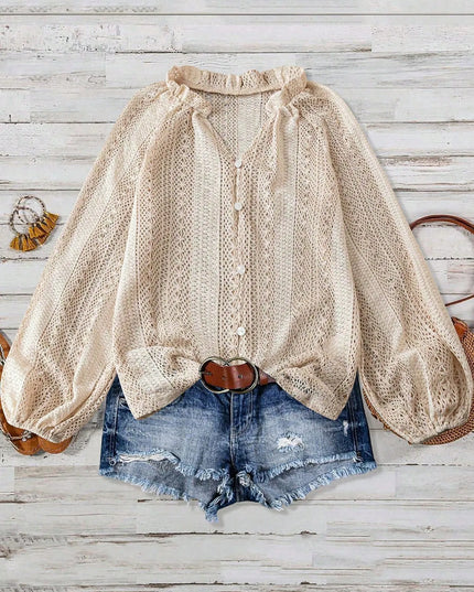 Crochet Notched Button-Front Shirt