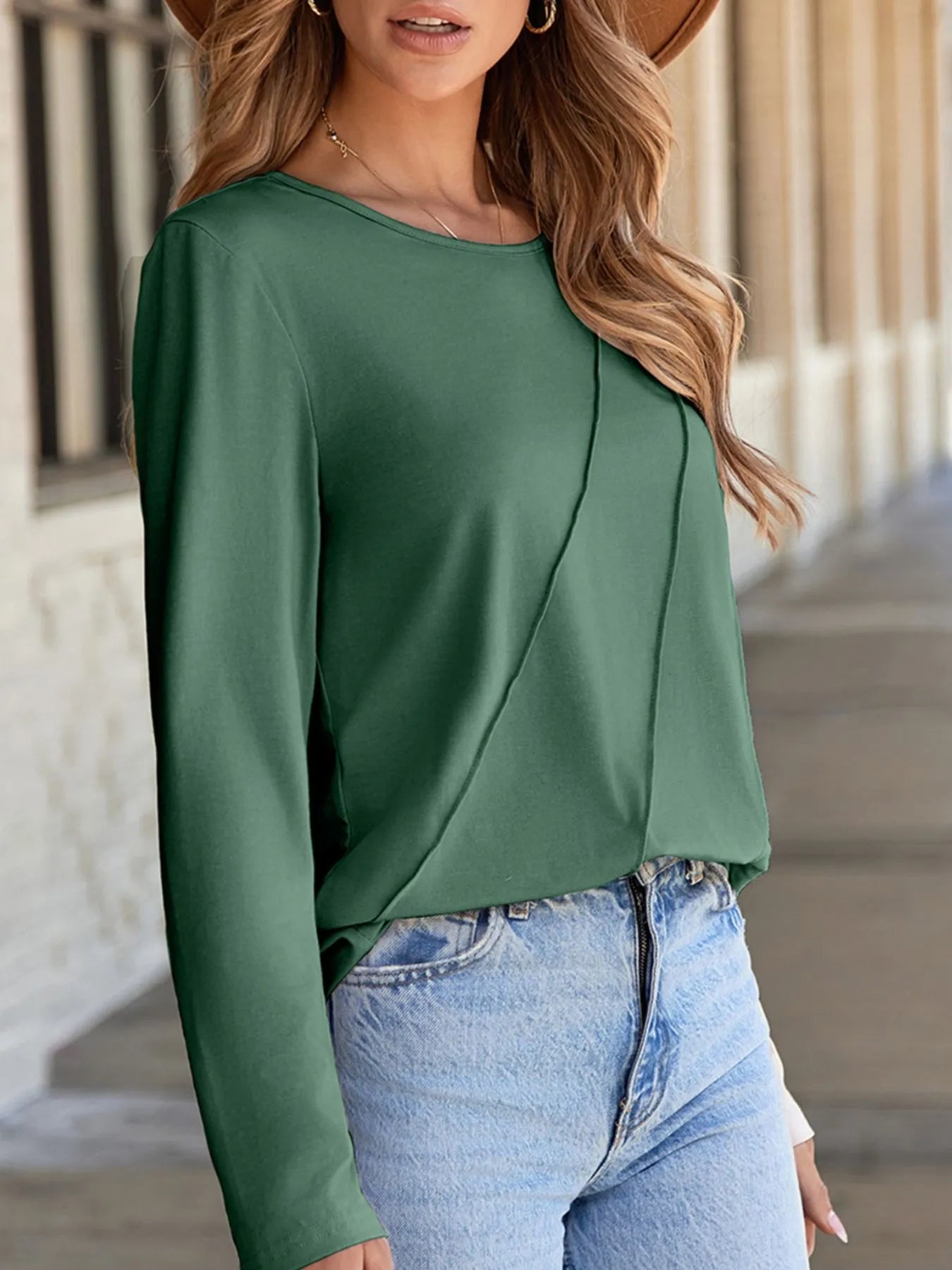 Asymmetric Seam Detail Long Sleeve Top