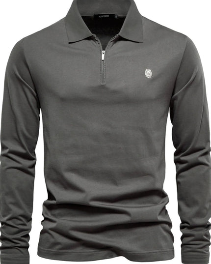 Men's Zip Collar Long Sleeve Polo Dark Gray