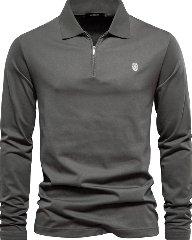 Men's Zip Collar Long Sleeve Polo Dark Gray