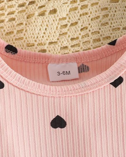 Children's Heart Print Ribbed Top and Pants Set