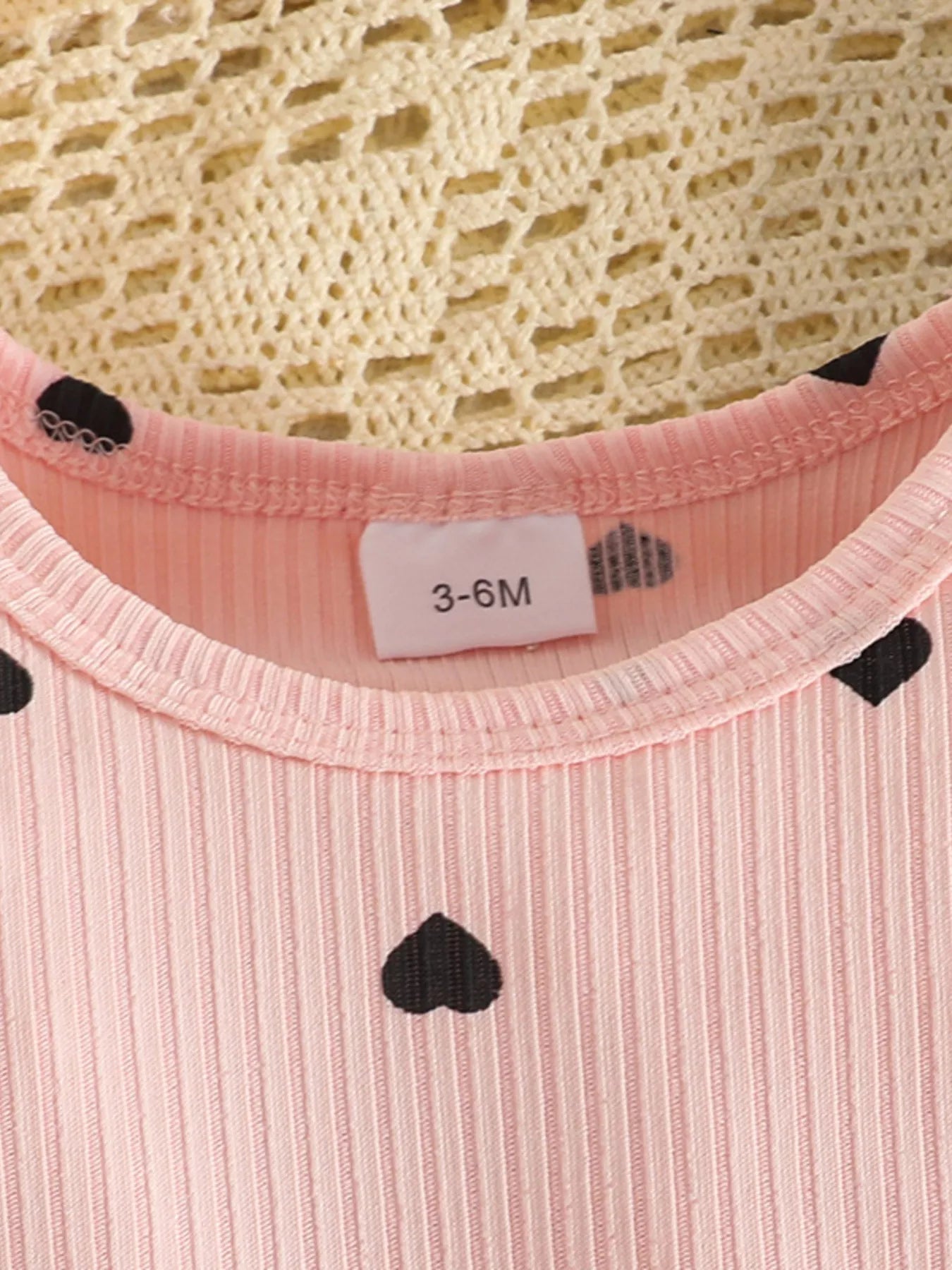 Children's Heart Print Ribbed Top and Pants Set