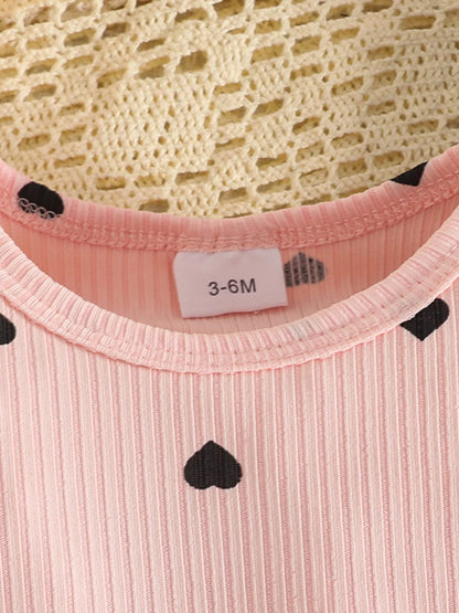 Children's Heart Print Ribbed Top and Pants Set