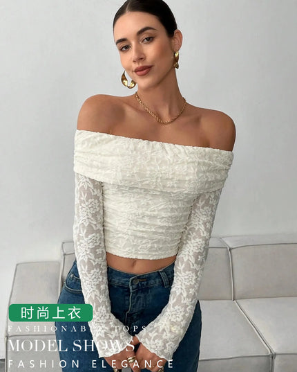 Off Shoulder Long Sleeve Lace Top