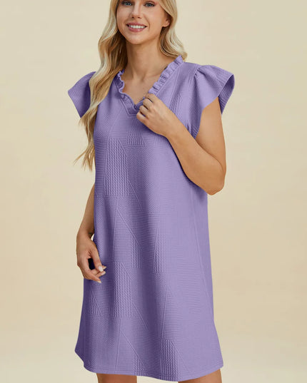 Double Take Full Size Ruffled V-Neck Cap Sleeve Dress Lavender