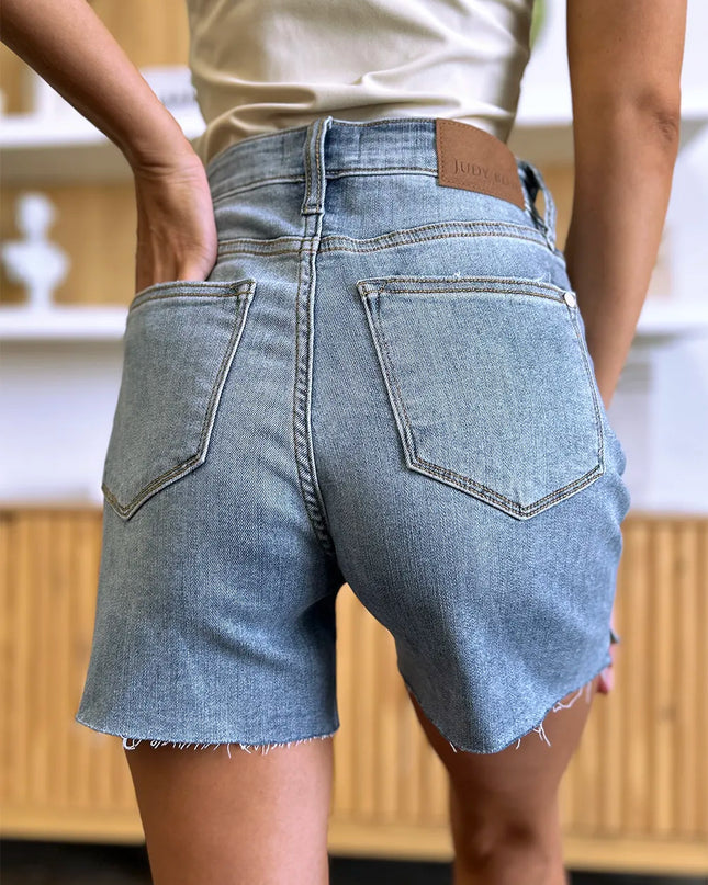 Judy Blue Full Size High Waist Raw Hem Denim Shorts