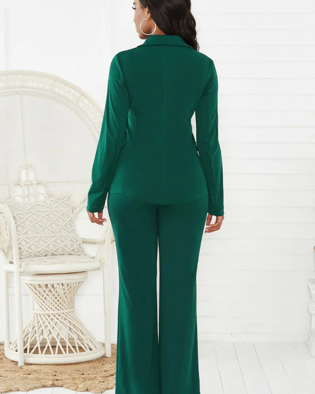 Lapel Collar Long Sleeve Blazer and Pants Set