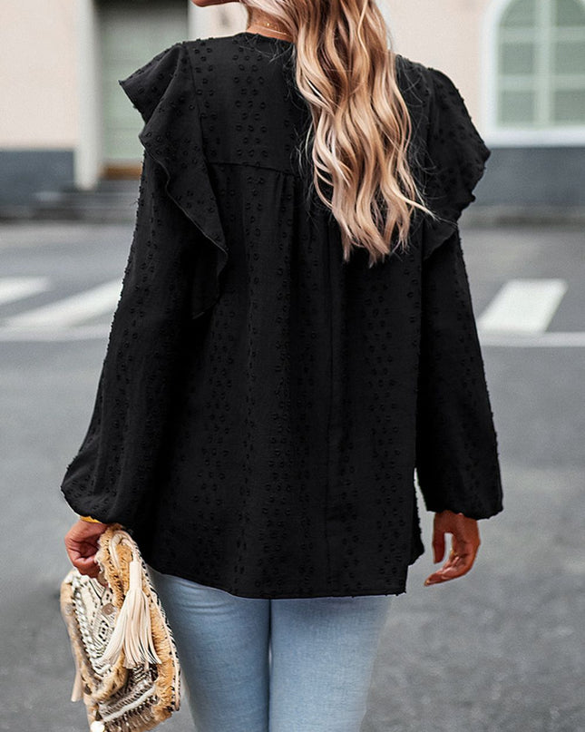 Devine Ruffle Trim Balloon Sleeve Blouse