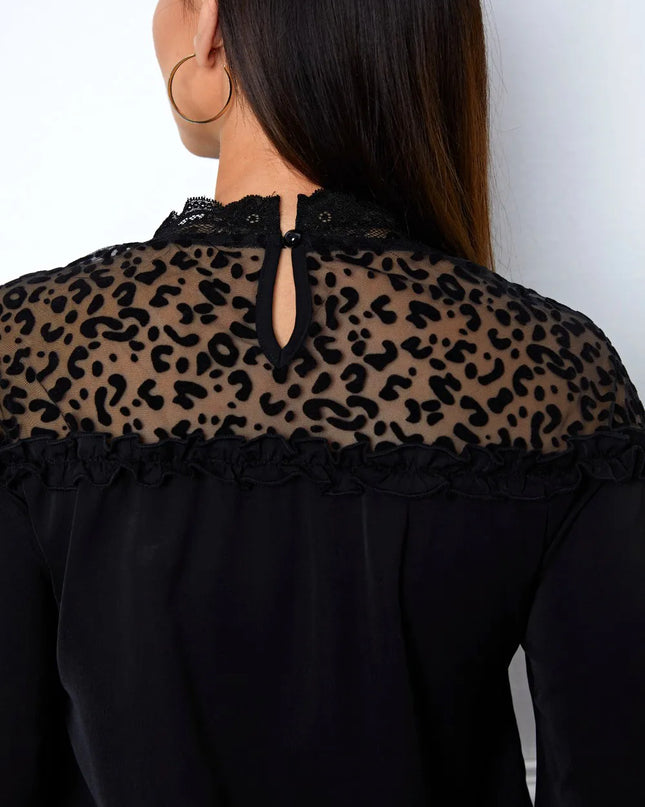 Leopard Frill Flounce Sleeve Blouse