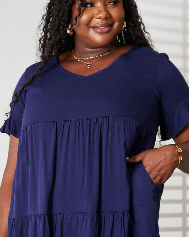 Mandy V-Neck Flounce Sleeve Tiered Dress