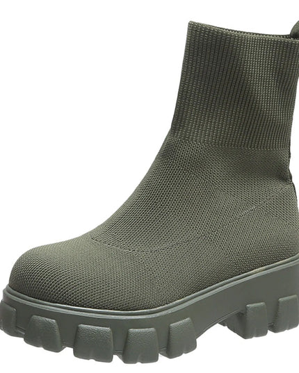 Round Toe Platform Boots Green