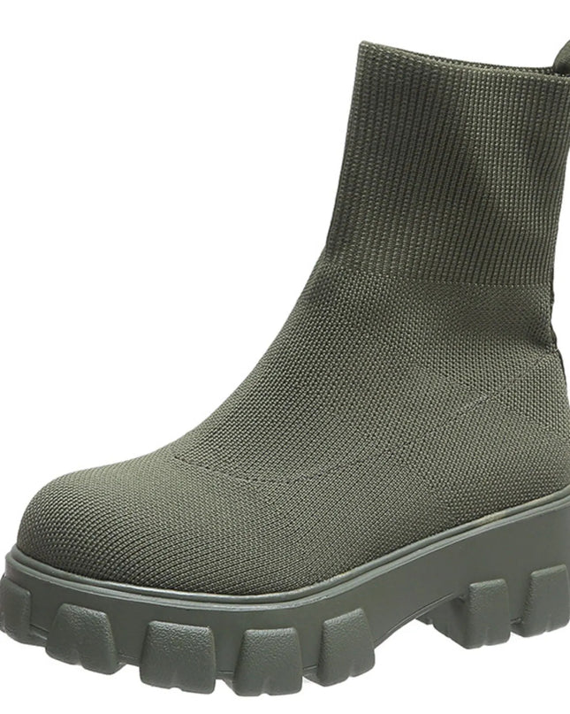 Round Toe Platform Boots Green