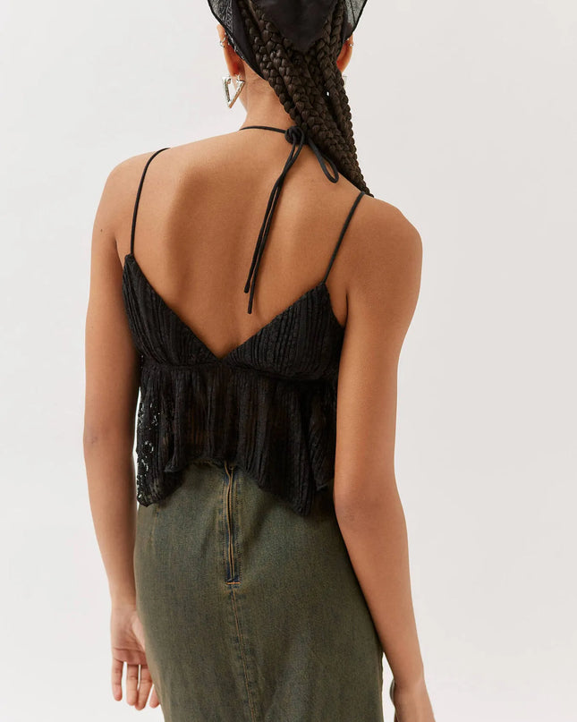 Lace Cropped Cami with Flowy Hem