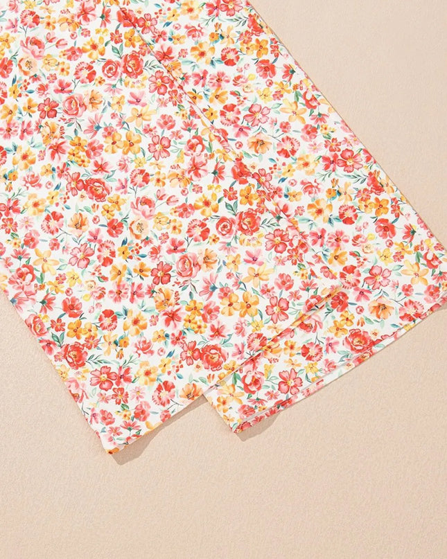 Boho Floral Bandeau Top and High Waist Wide Leg Pants Set