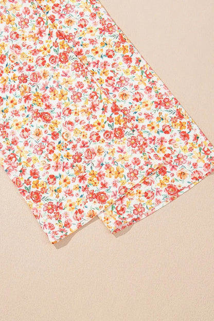 Boho Floral Bandeau Top and High Waist Wide Leg Pants Set