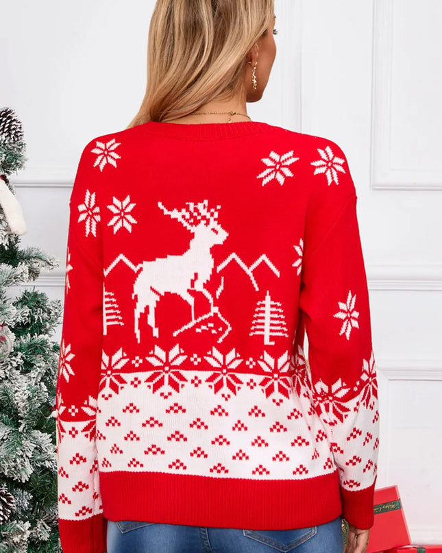 Angel Wings Deer Pattern Round Neck Long Sleeve Sweater