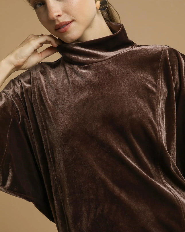 Umgee Velvet Mock Neck Sleeveless Blouse