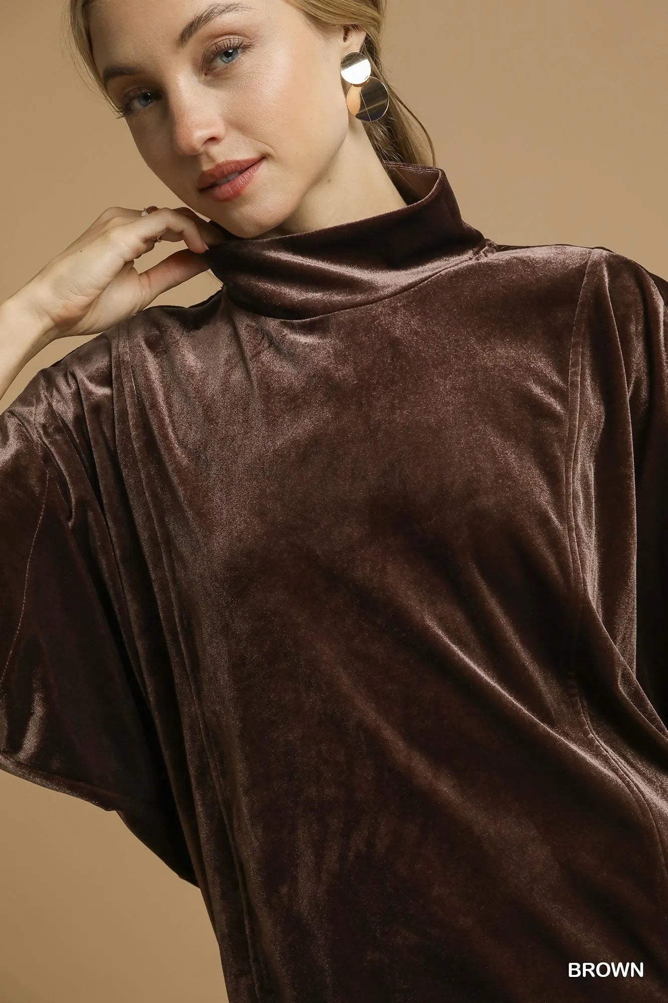 Umgee Velvet Mock Neck Sleeveless Blouse