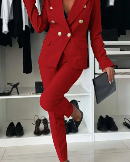 Full Size Lapel Collar Long Sleeve Blazer and Pants Set Plus Size