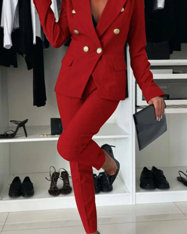 Full Size Lapel Collar Long Sleeve Blazer and Pants Set Plus Size