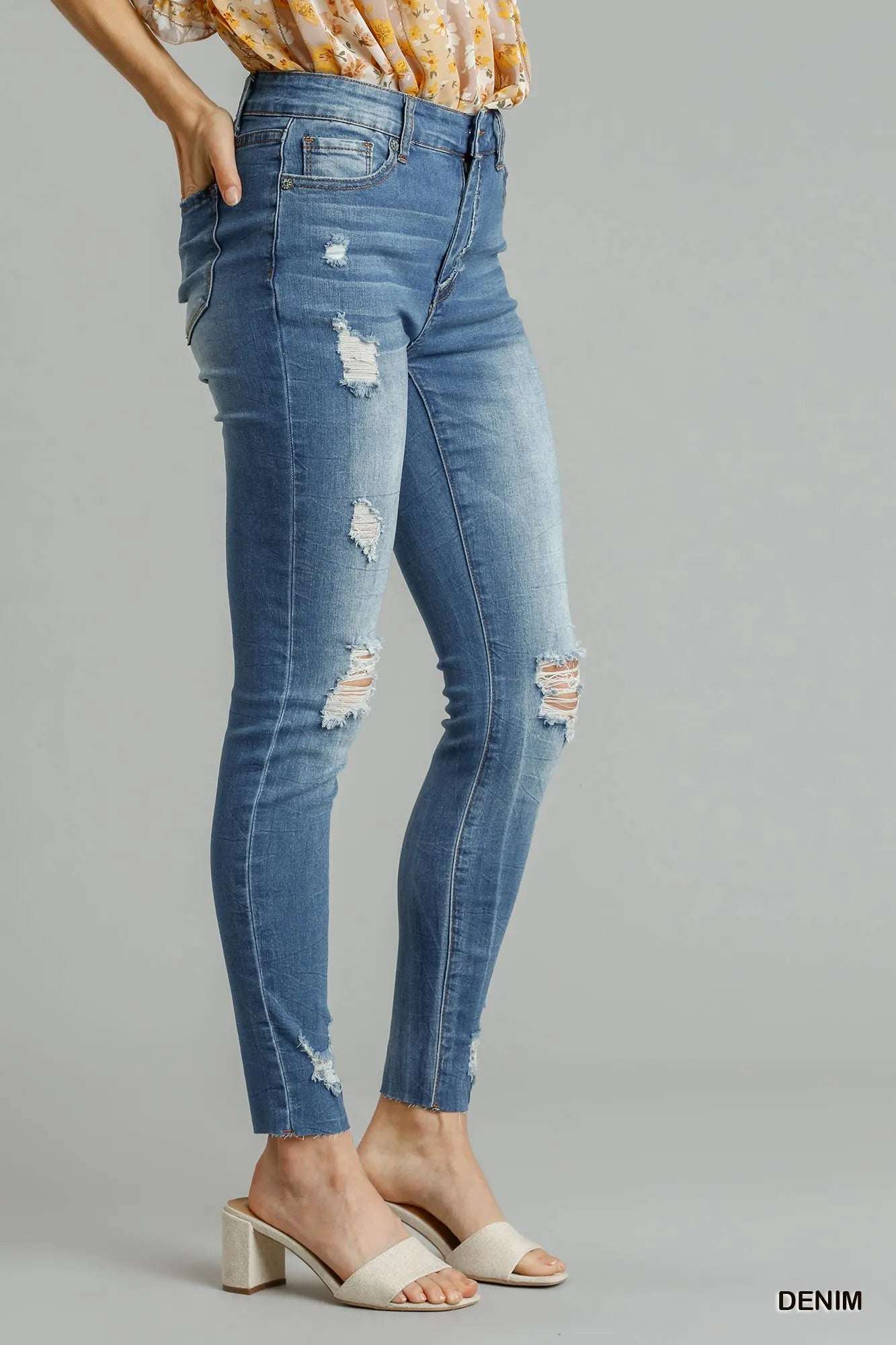 Umgee Distressed Skinny Jeans with Edge Detail