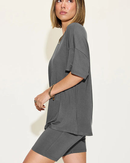 Basic Bae Full Size V-Neck Drop Shoulder T-Shirt and Shorts Set 