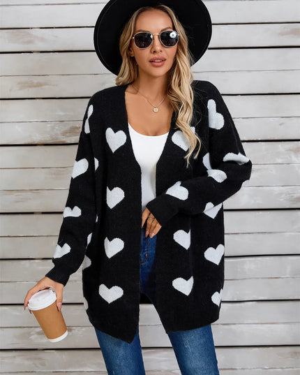 Angel Wings Heart Open Front Long Sleeve Cardigan Black