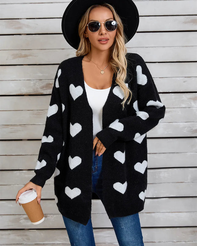 Angel Wings Heart Open Front Long Sleeve Cardigan Black