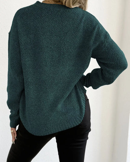 Textured Knit Relaxed Fit Round Neck Sweater
