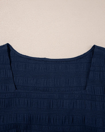 Textured Square Neck Top and Shirred High Waist Shorts Set