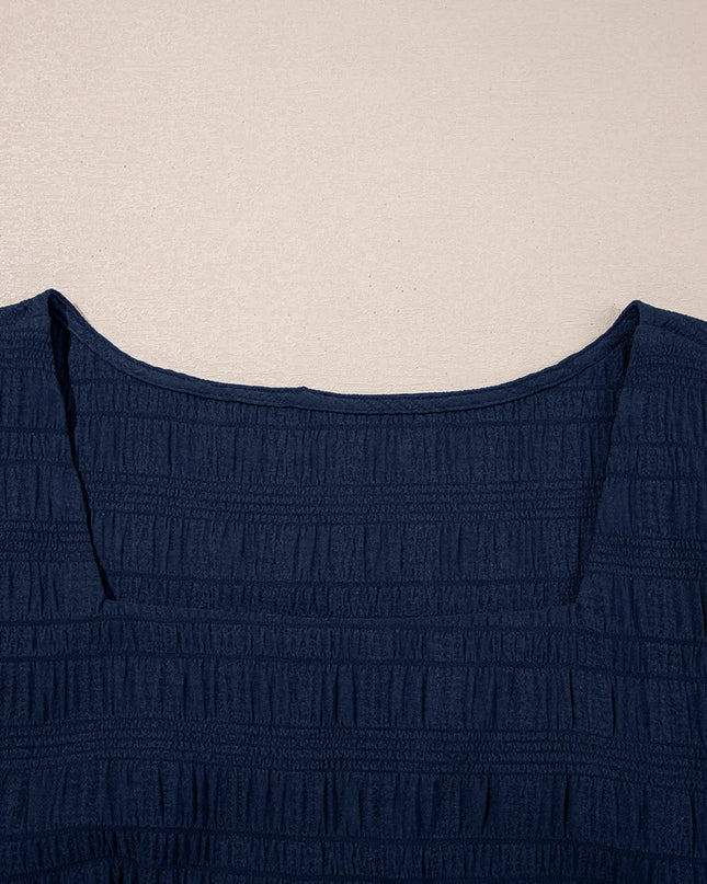 Textured Square Neck Top and Shirred High Waist Shorts Set