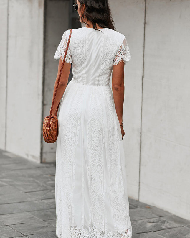 Scalloped Trim Lace Plunge Dress