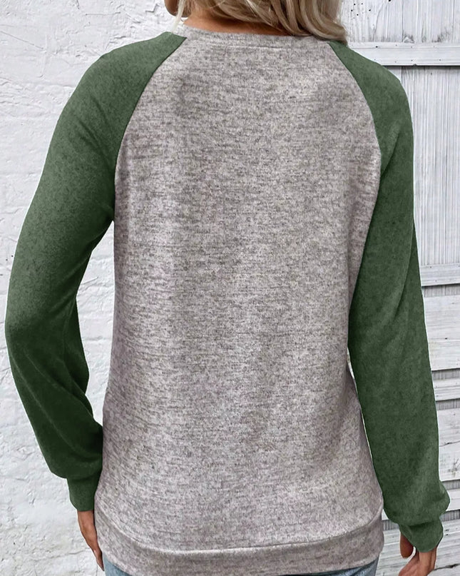 Color Block Raglan Long Sleeve T Shirt