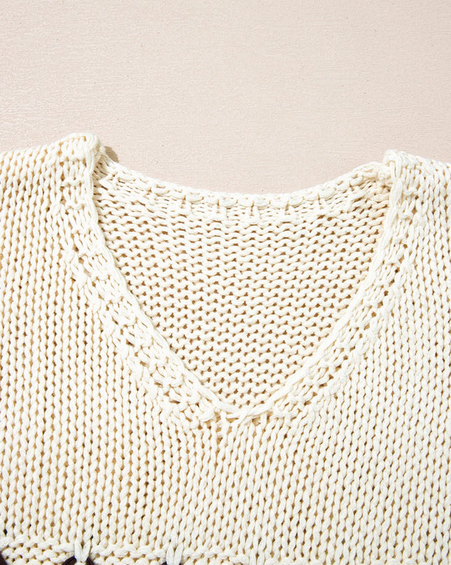 Contrast Stitch Detail V Neck Drop Shoulder Sweater