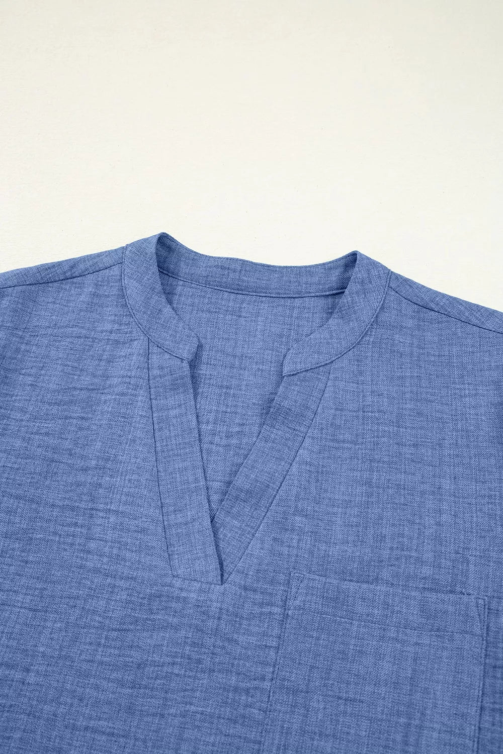 Casual Roll-Up Sleeve Notched Blouse