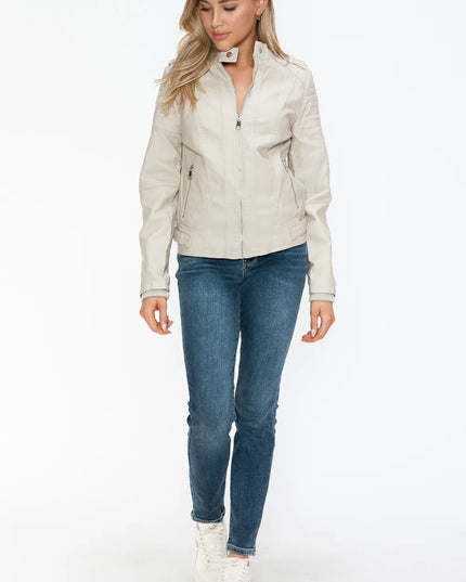 Snobbish PU Leather Biker Jacket with Side Zip Pockets