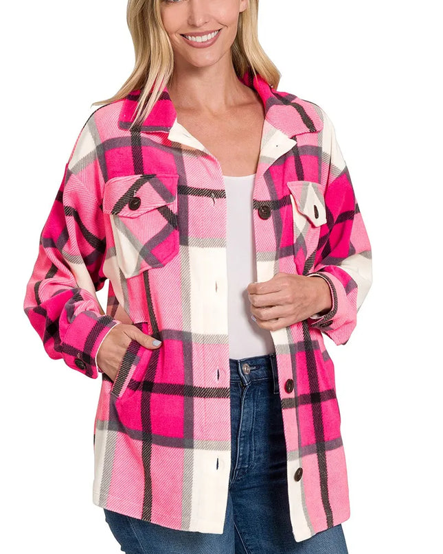 Zenana Oversized Plaid Fleece Shacket