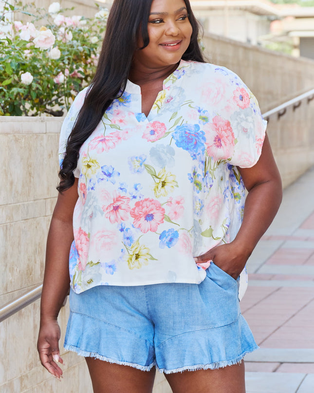 White Birch One And Only Full Size Short Sleeve Floral Print Top Floral