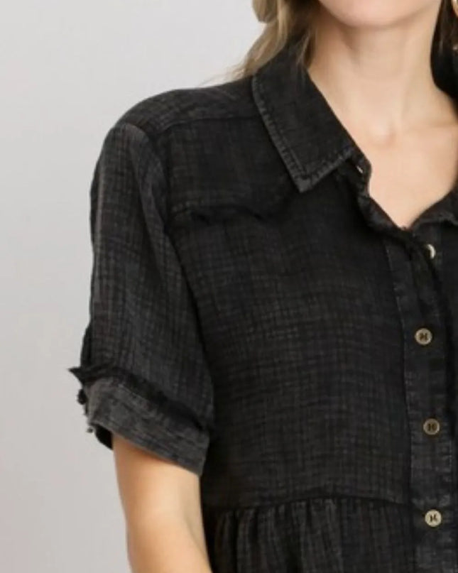 Umgee Full Size Cotton Gauze Button Front Shirt Plus Size 