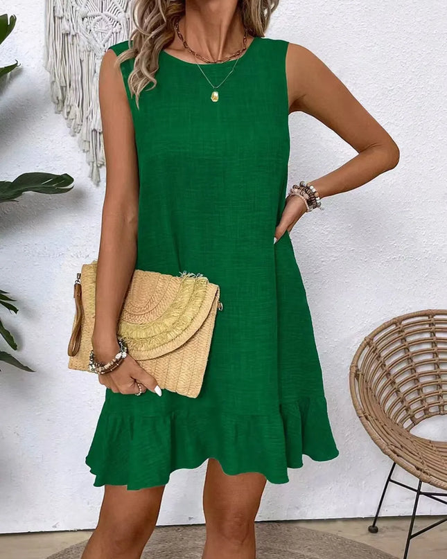 Ruffled Hem Round Neck Sleeveless Dress 
