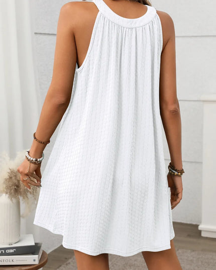 Textured Grecian Neck Mini Dress