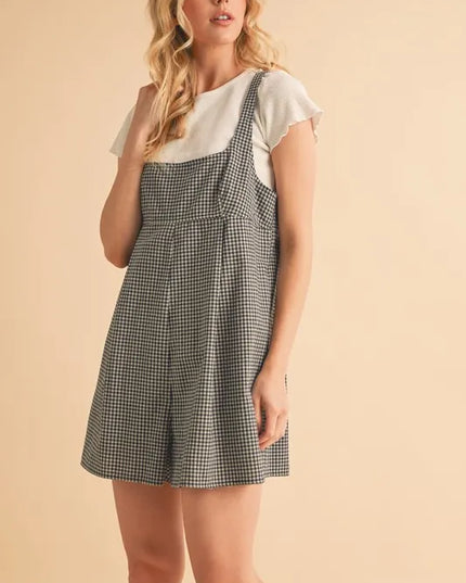 Aemi+Co Plaid Square Neck Romper