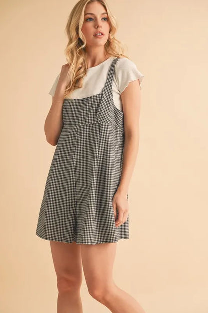Aemi+Co Plaid Square Neck Romper
