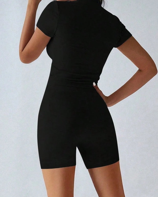 Round Neck Short Sleeve Top and Shorts Set