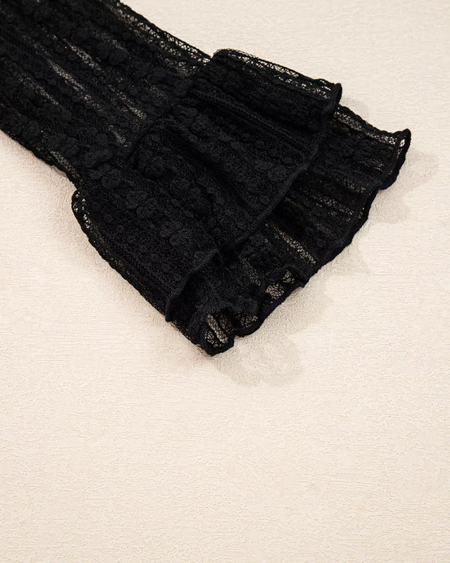 Lace Patchwork Flounce Sleeve Slim Fit Top